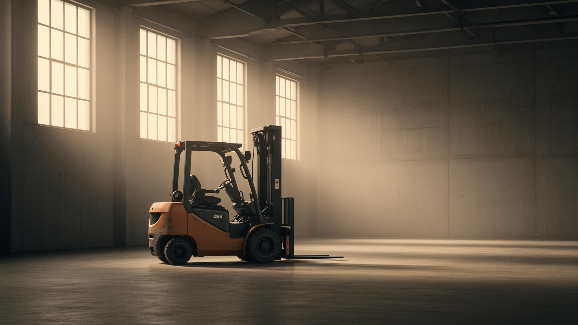 Industrial forklift in a minimalist concrete warehouse